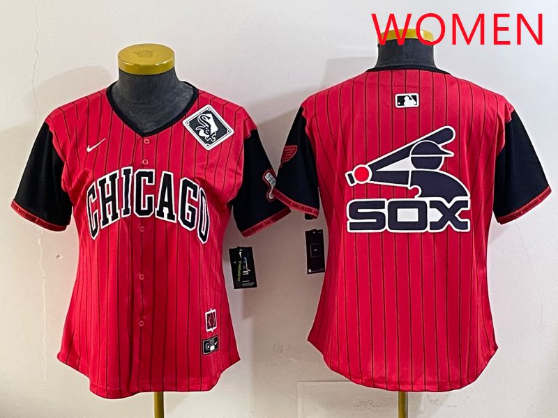 Women Chicago White Sox Blank Red Stripe Joint Name Nike 2025 MLB Jersey style 13->women mlb jersey->Women Jersey